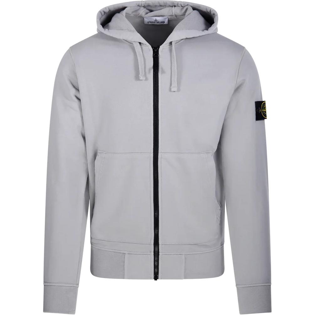 Stone Island Patch Zip-Up Hooded Long Sleeve Sweatshirt Men sweatshirt Pearl-Grey K1S1561000-42S0051-V0061
