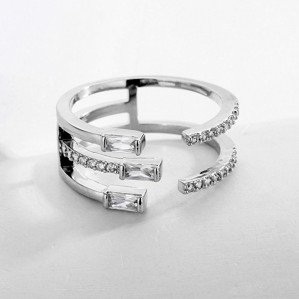 

UILZ Trendy Geometric Multi-Layer Zircon Open Ring - Korean Fashion, Light Luxury Design. Adjustable