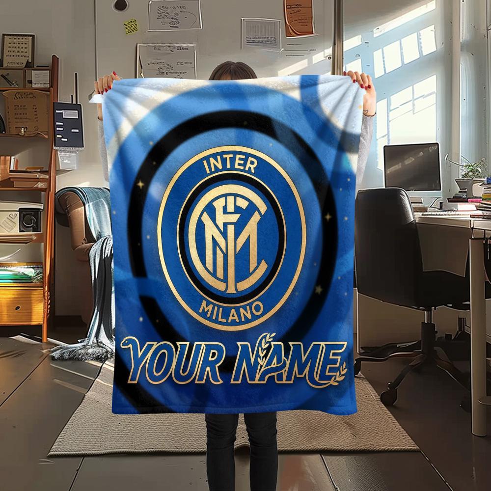 Benutzerdefinierter Name Inter Mailand 2 Flanelldecke, Hohe Qualität, Bequem für alle Jahreszeiten, Heimdekoration, Wärme und Komfort