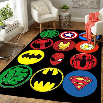 1pc Marvel Avengers Super Heroes Area Rug, Non Slip Floor Mat, Cartoon Character Design, Soft Velvet, Room Decor, Washable