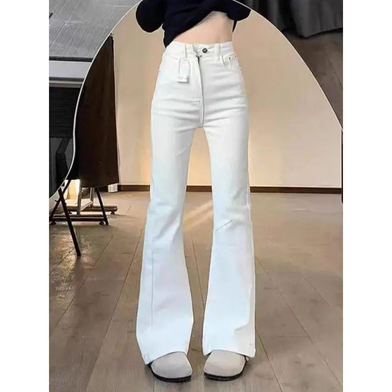 Jeans Blancos de Mujer de Cintura Alta Micro Acampanados Otoño/Invierno 2025 - Estilizadores, Pantalones de Campana Largos hasta el Suelo