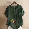 Women's Fashion Stone Hazelnut Prined Round Neck Short Sleeve T-shirt Casual Cotton Linen Graphic Shirt Leisure Loose Summer Blouse Tops