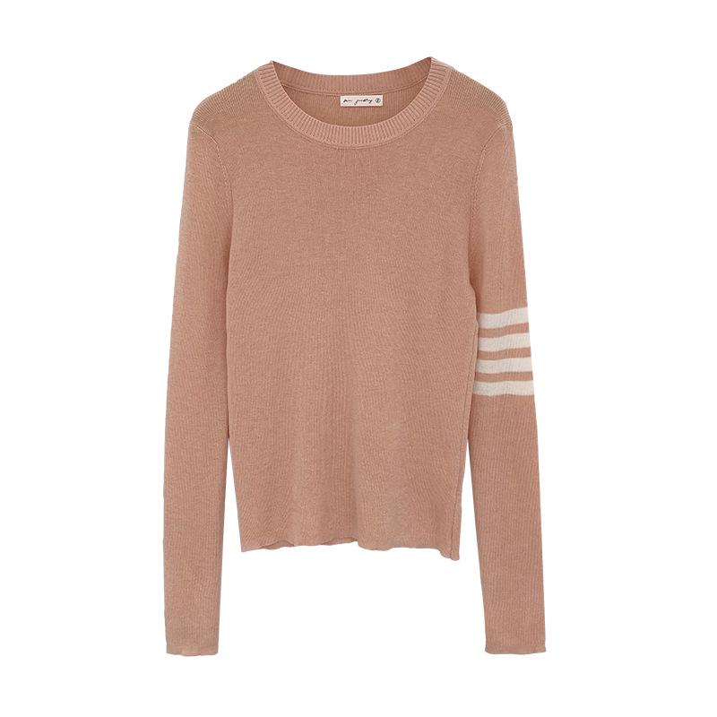 Korean College-Style Women's Striped Wool Knit Long Sleeve Top – Early Autumn Slim Fit