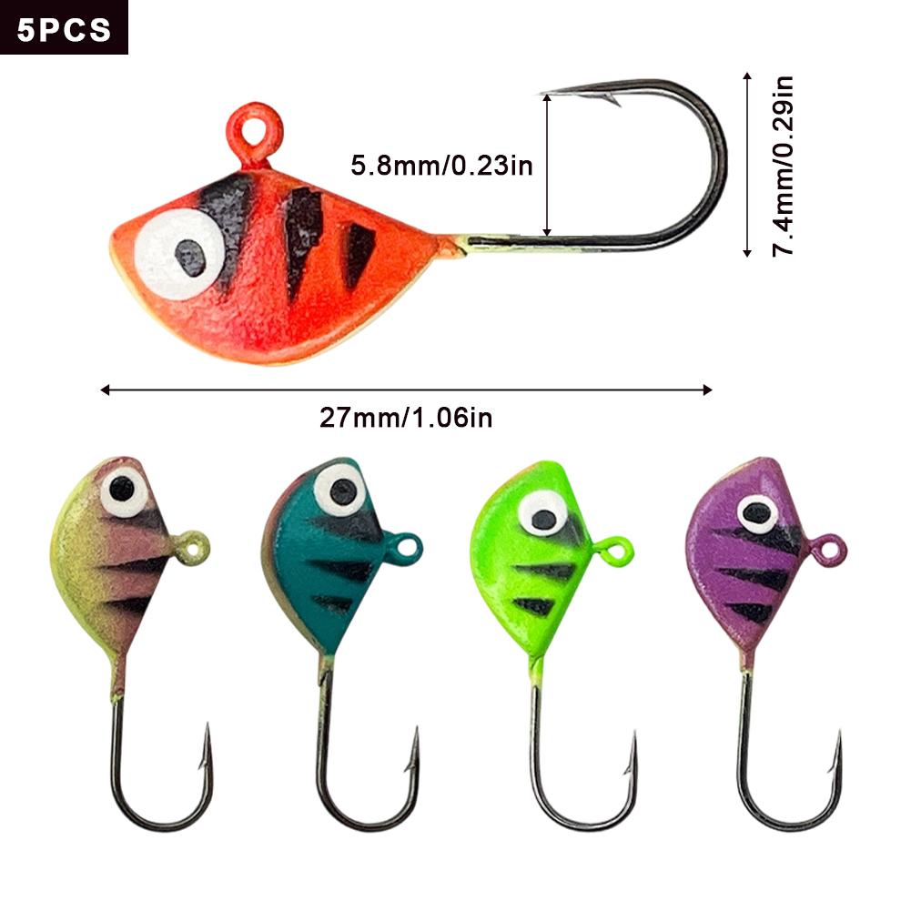 5PCS/Bag Lure Mini Ice Fishing Jigs Sharp Hook Tip with Strong Penetration Glow-in-the-Dark Jighead Hook Lure Fishing Tackle
