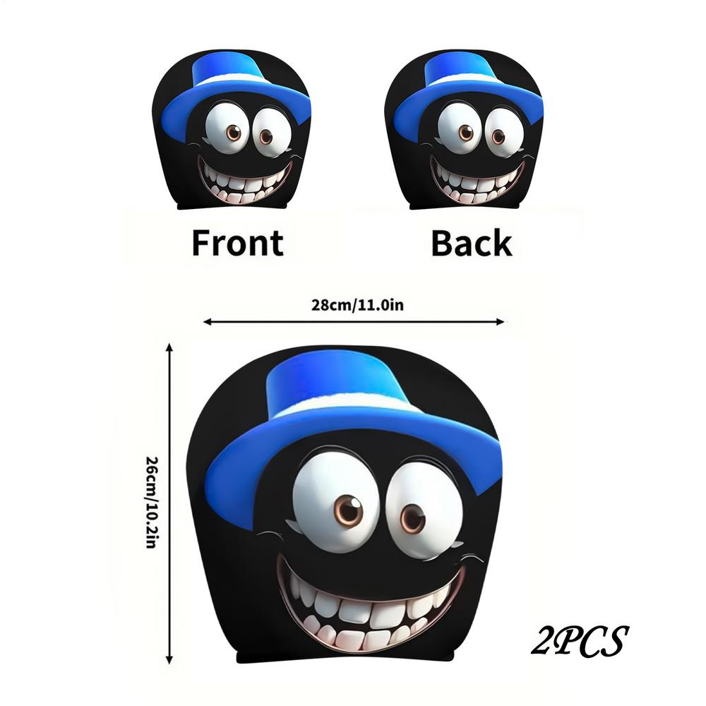 

2 шт. Забавные чехлы на подголовники автомобиля с большими глазами, Эластичный мультяшный протектор для подголовника для украшения на Хэллоуин и Рождество, Подарки для водителя синий