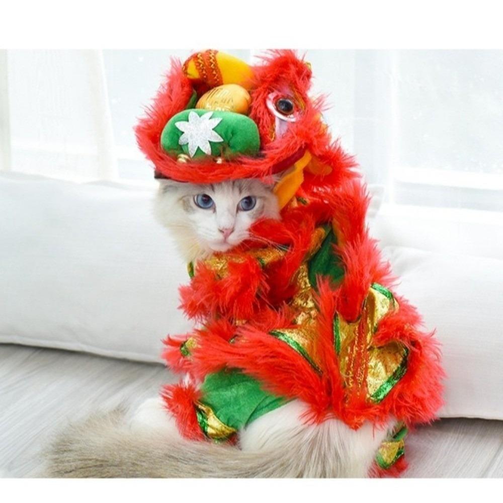 Fashion S/M/L/XL/XXL Pet Clothes Polyester Lion Dance Pet Clothes Cartoon Pattern Chinese Style Pet Costume Visiting Clothing