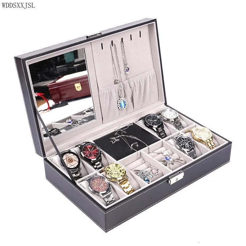 Schmuckaufbewahrungsbox Uhrenbox mit Spiegel multifunktionale Schmuck Ring Halskette Aufbewahrungs-Displaybox Heimdekor Geschenk