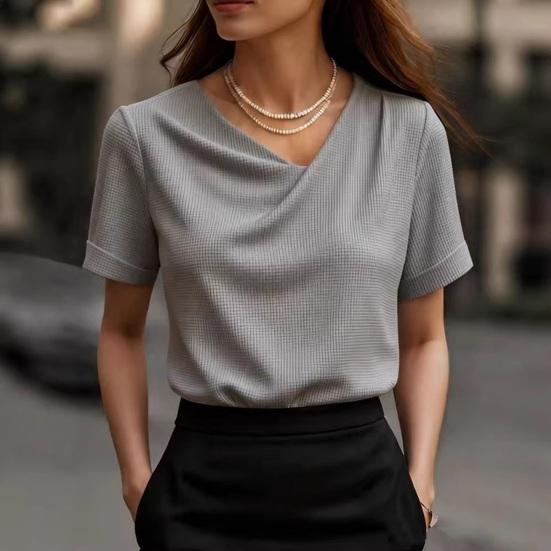 Damen Oberteile Slim Fit Kurzarm Überkreuz V-Ausschnitt Pullover Oberteile Einfarbige Weicher Stoff Sommer Shirt Täglich