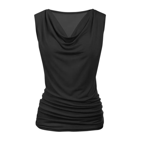 

Women Tops Sleeveless V Neck Slim Fit Side Pleat Design Casual Tee Pure Color Elastic Fabric Soft Summer Vest S чёрный