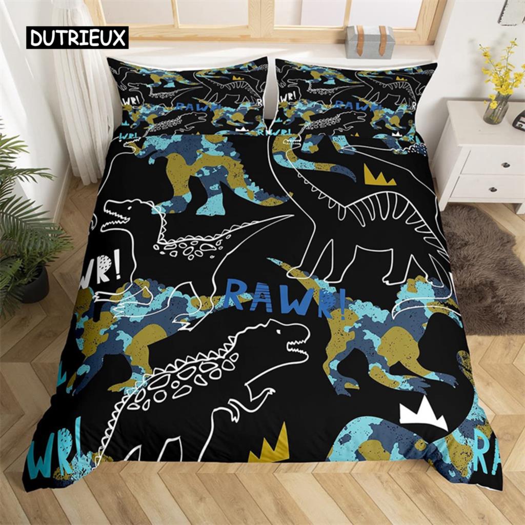 Dinosaur Duvet Cover Set King Size Jurassic World Battle 2/3 Piece Twin Bedding Set Unique Dinosaur Bedding for Kids and Adults