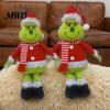 Christmas Tree Ornament Green Elf Plush Toy, Soft Stuffed Animal Doll with Standing Retractable Long Leg for Holiday Home Fireplace Mantel Decor Party