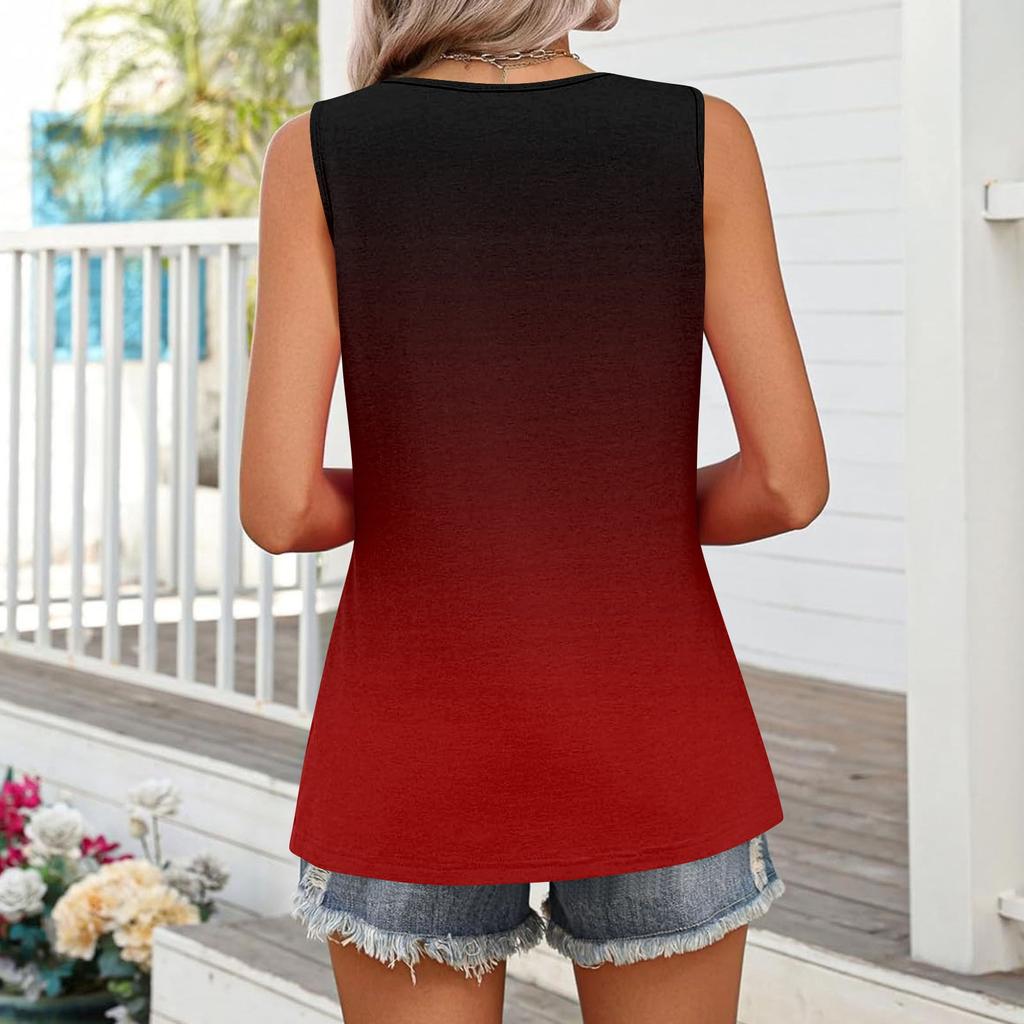 Square Collar Tank Top Women Print Tank Tee Casual Loose Fit Sleeveless Shirt