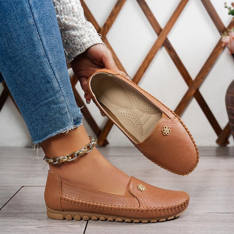 

Women s Laser Stitched Flat Loafers, Plus Size Slip On Closed Toe Casual Daily All Match Comfortable Footwear 36 верблюд