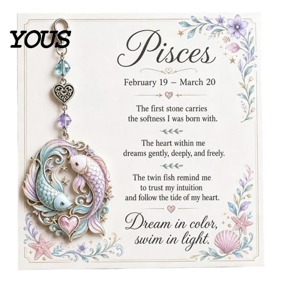 Zodiac Sign Bag Charm 12 Keychain with Keepsake Card, Star Card Pendant, Backpack Handbag Purse Charm, Inspirational Gift for Men Women Heart