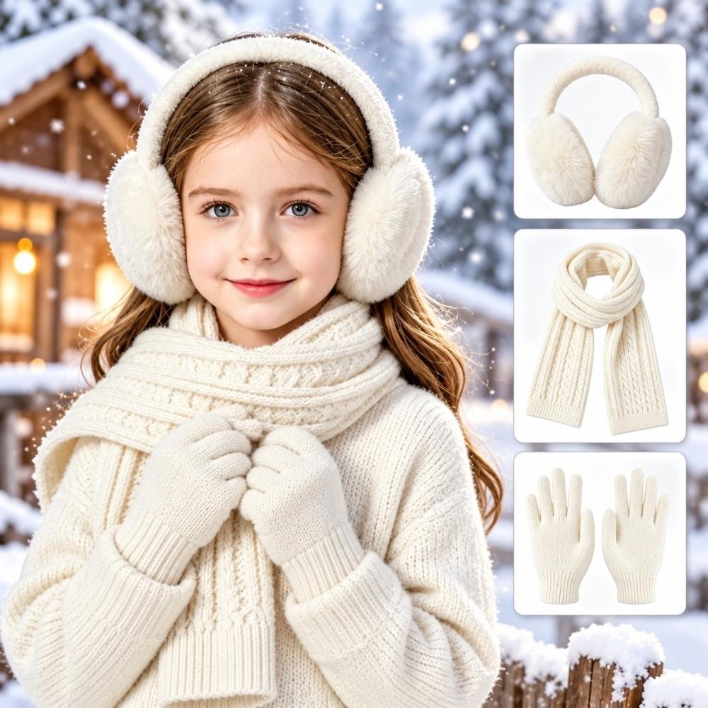 Windproof Kids Earmuffs Scarf Set Cold-proof Knit Scarf Gloves Set Winter Accessories Set  Winter