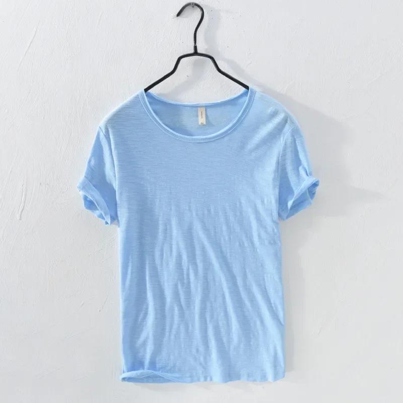 Heren Korte Mouw T-shirt Bamboe Katoen Casual Korte Heren T-shirt Effen Kleur Dunne Basis Onderhemd Tops T-shirts