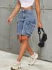 Rose Beauty A Y2K Street High Waist Flap Pocket Tape Detail Work Cargo Denim Bermuda Wide Leg Jean Shorts Summer Comfy Trendy Jorts