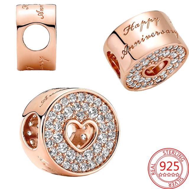 

Аутентичные стерлингового серебра 925 пробы с круглым вырезом, паве и сердцем, подвеска на годовщину, подходит для модного браслета, ювелирные изделия, подарок на выпускной