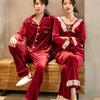 Couple red golden velvet pajamas autumn and winter wedding festive long-sleeved loungewear newlywed men's sense suit