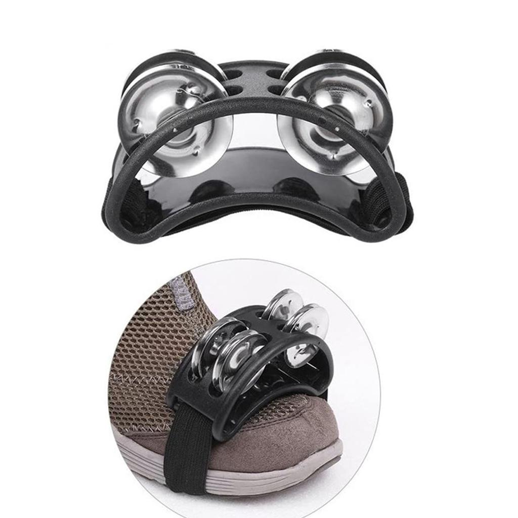 Foot Tambourine ABS Metal 4 Pair Jingle Bell Nylon Strap Black Foot Drum for Adult Kids