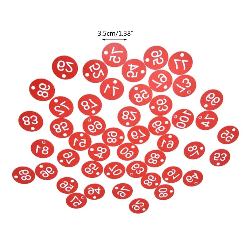 100 kusů štítků s ID číslem Kulaté ABS číselné štítky Kompaktní velikost Opakovaně použitelné pro skříňky pro klíčenky pro posilovny oblečení obchody Živé