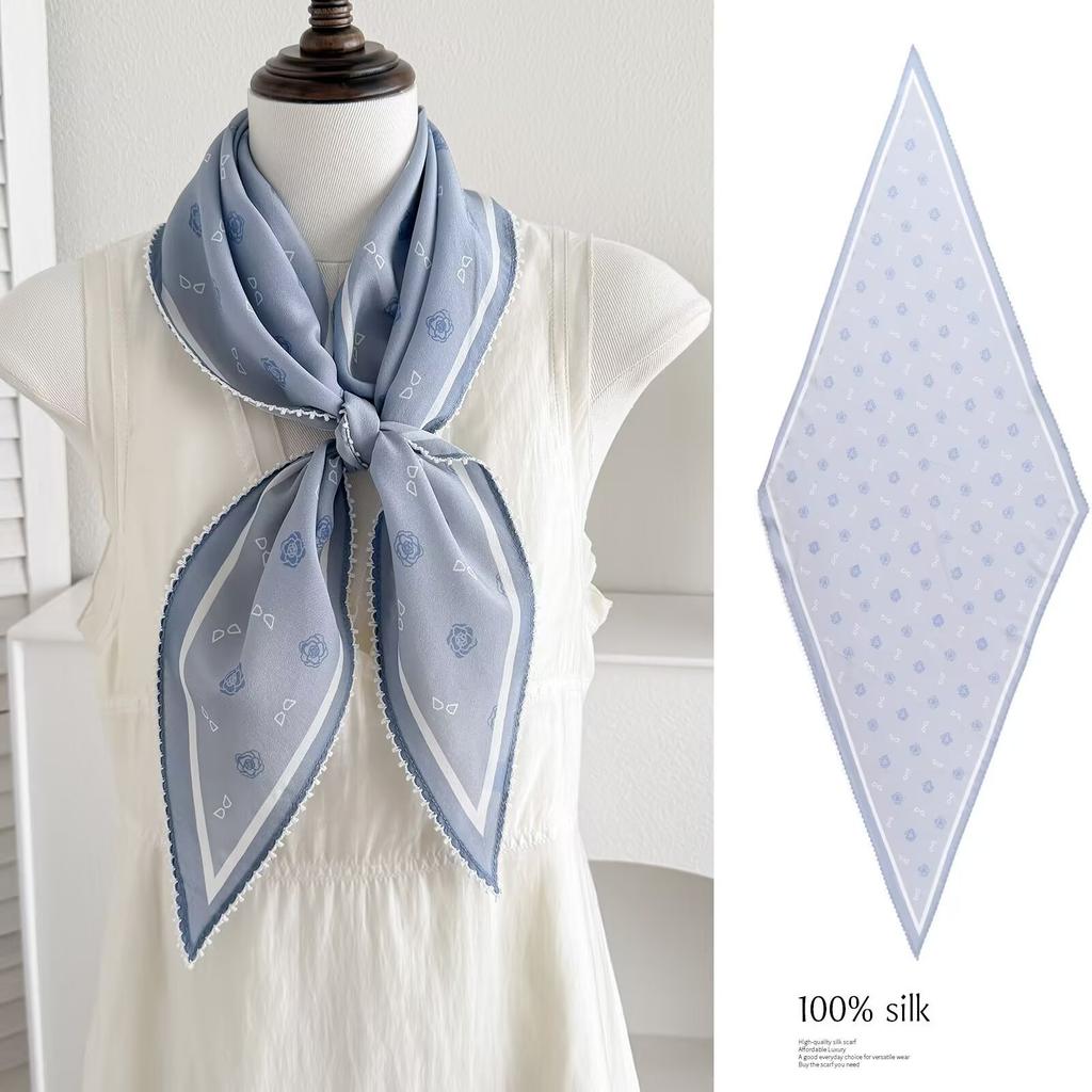 Spring new retro 111 mulberry silk silk scarf fashion temperament silk double crepe lace rhombus scarf accessories