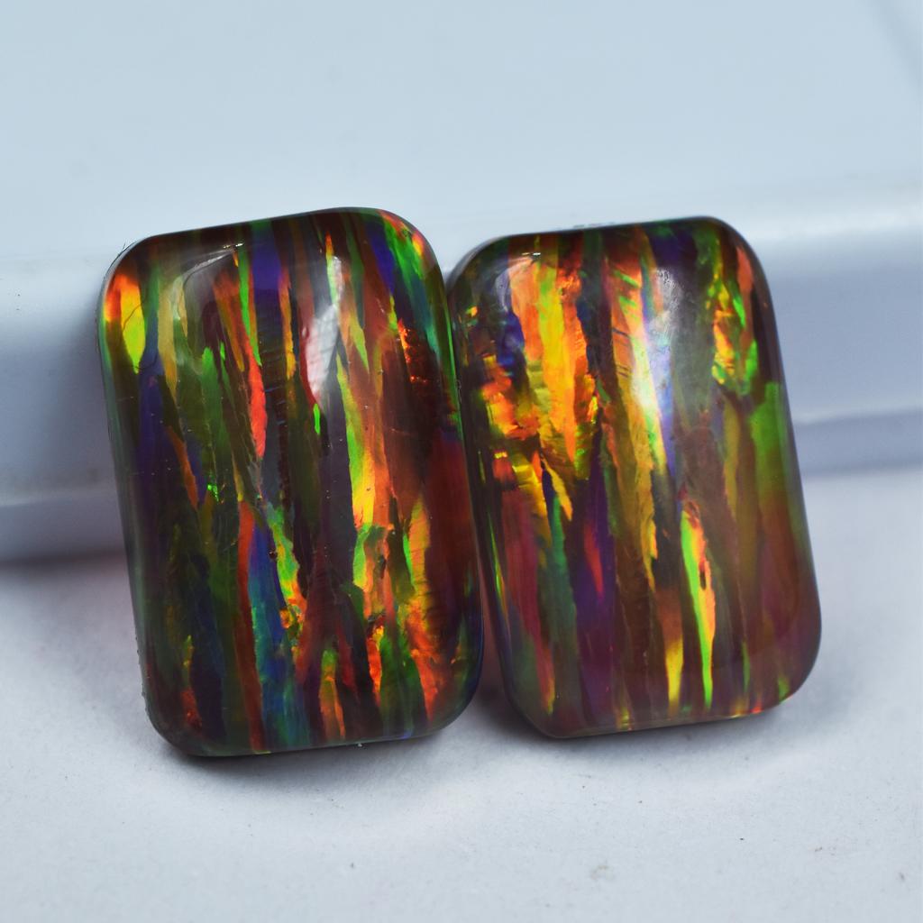 Lab-Created Opal Loose Gemstone Multicolor Cushion Shape 22.80 ct Pair October Birthday Birthstone