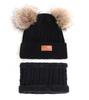 Cappello lavorato a maglia in lana per bambini autunno e inverno, set caldo per bambini, sciarpa, guanti, set da tre pezzi con velluto