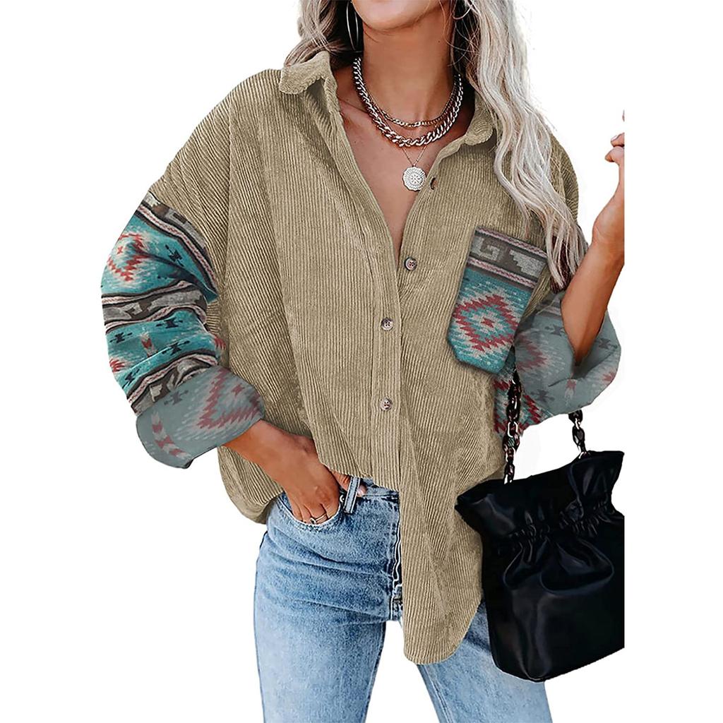 Women's Shirt Lapel Pocket Corduroy Jacket