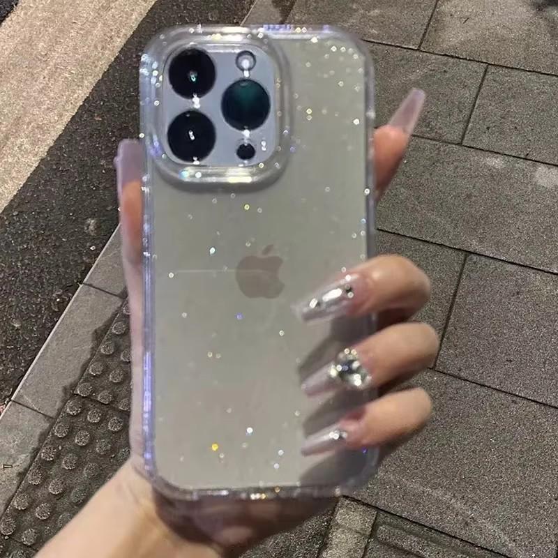 Glitter Clear Phone Case For iPhone 17 Air 16 15 Pro Max 14 Plus 13 Mini 12 11 16 E Transparent Women Girls Soft TPU Cover