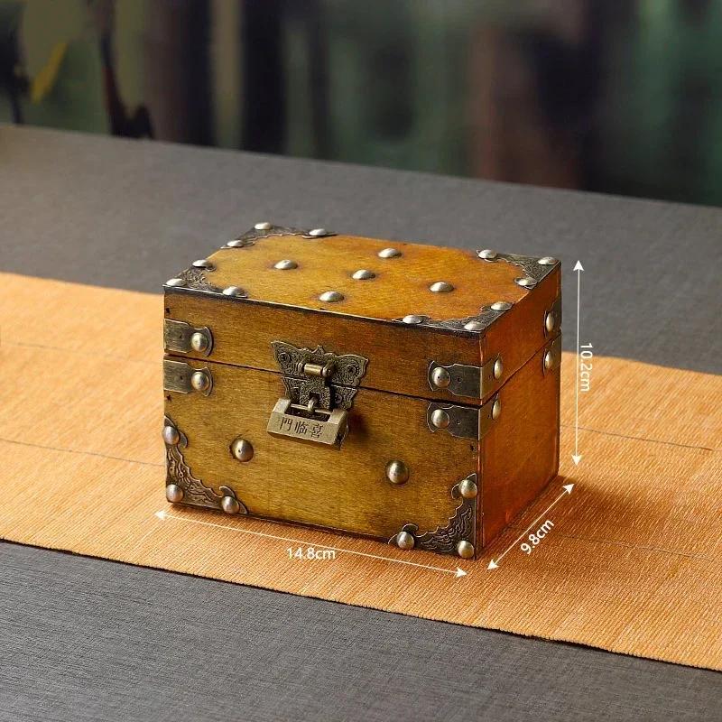 Vintage Medieval Wooden Jewelry Storage Box Trunk Jewelry Container Pirate Treasure Jewellery Storage Case Props With Lock