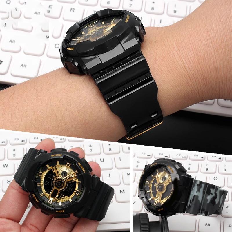 16mm Harz-Silikon-Armband für Casio G-Shock GA-100/110/120 GA400/700 GD-100/110 G-8900 GLS-100 Herren Damen Schwarz Gold Uhrenarmband