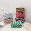 Korean Plaid Knit Makeup & Pencil Storage Bag - Large Capacity Organizer