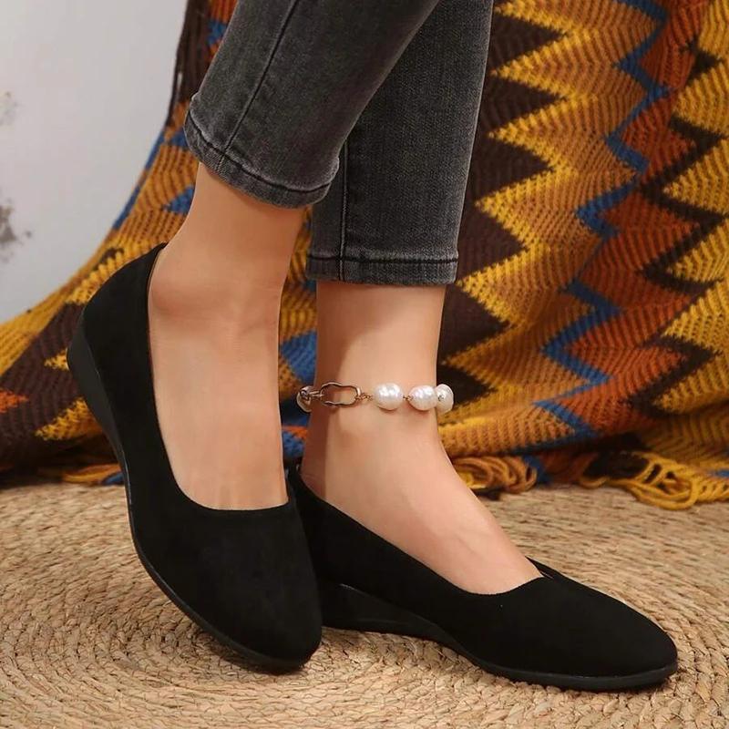 Fashion Classic Black Women Wedge Single Shoes Lightweight Slip On Office Work Shoes Woman Comfortable Soft Sole Casual Footwear Female