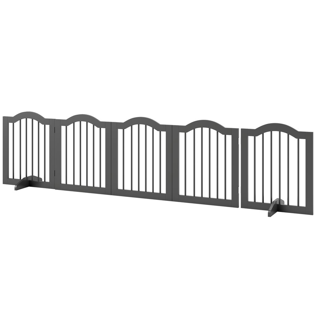 Dog Gate, Freestanding Barrier Gate with Feet, Foldable Dog Gate, 5 Panels, 261.5 x 29.5 x 61 cm, Black