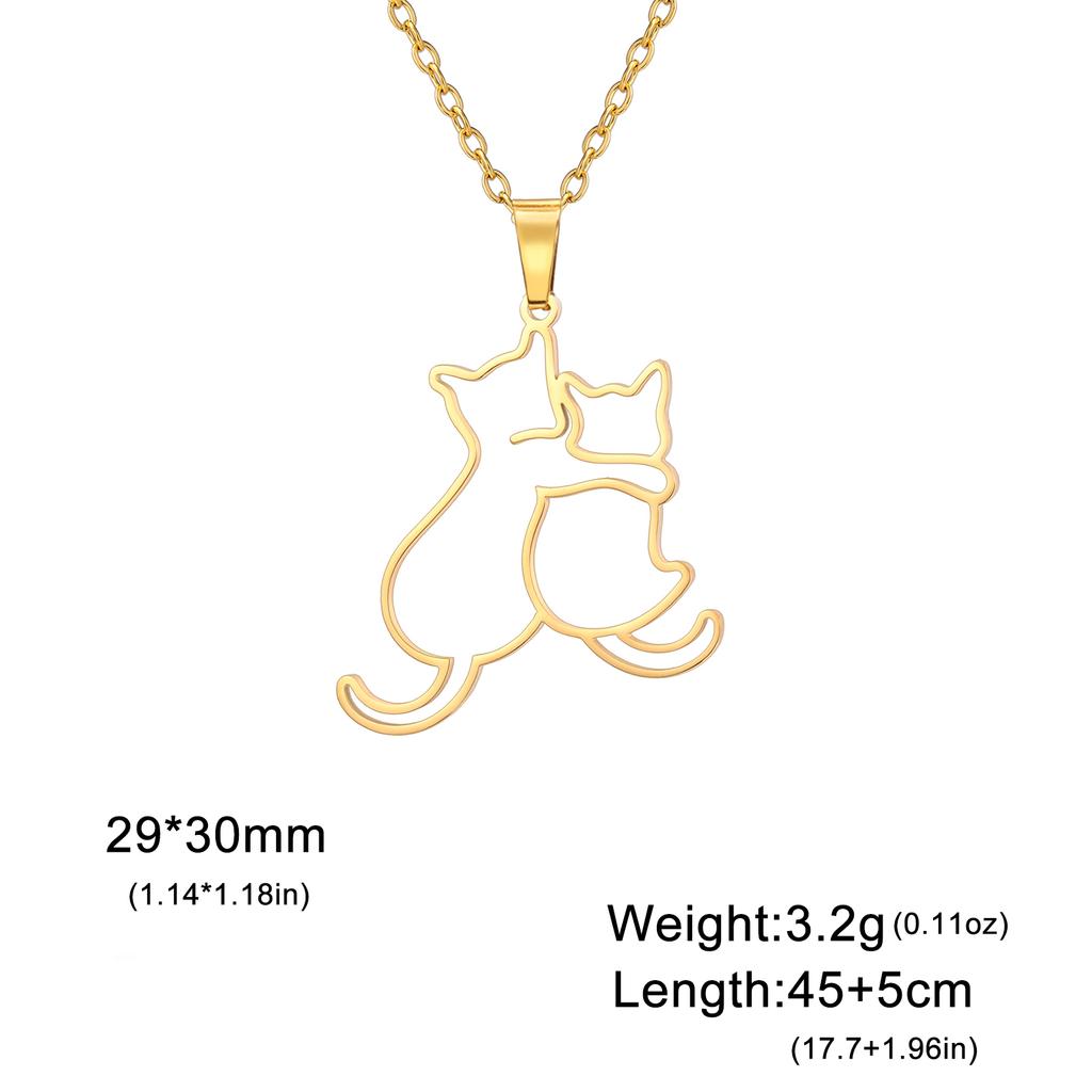 Cute Hugging Cats Kitten Necklace for Women Stainless Steel Animal Dog Pet Pendant Necklaces Jewelry Gift 2024 Trend