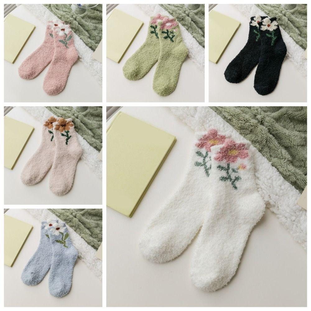 6Pairs Thickened Floor Plush Socks Winter Warm Socks Women Sweet Coral Fleece Socks  For Female Men