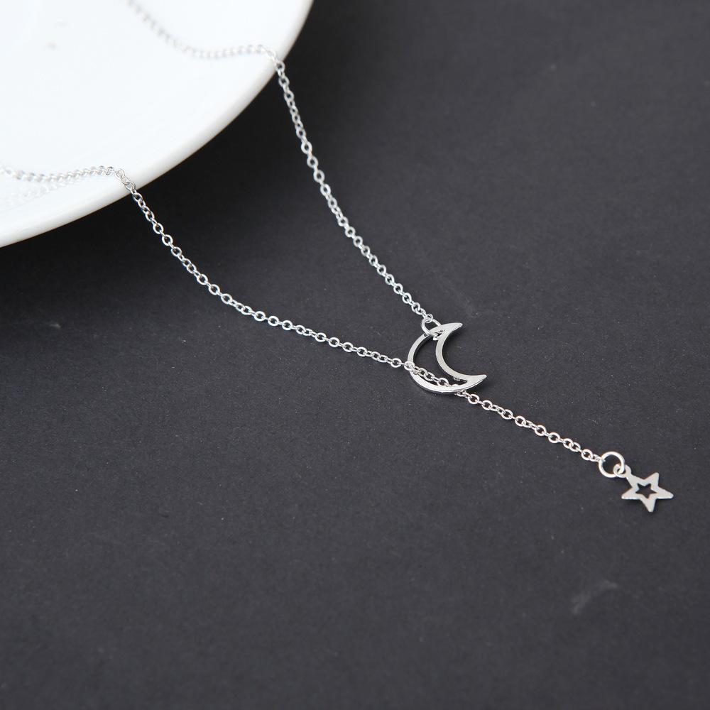 New European and American Fashion Simple Metal Moon Star Clavicle Chain Short Necklace Fashionable Y Necklace