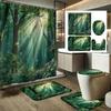 4pcs Morning Light Forest Tranquility Printed Shower Curtain Set, Decorative Bathroom Set Includes Shower Curtain, Non-Slip