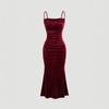 2026 Spring and Summer Women's European and American Suspender Velvet Dress Temperament Banquet Mid-length Skirt