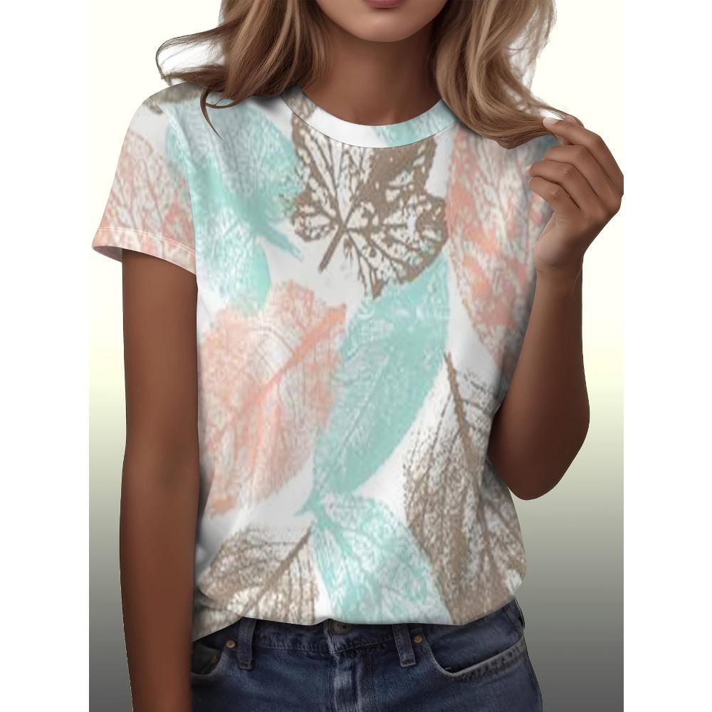 

Casual Short-Sleeve Shirt with a Light-Colored Leaf Pattern, Perfect for Everyday Outings And Light Commuting S