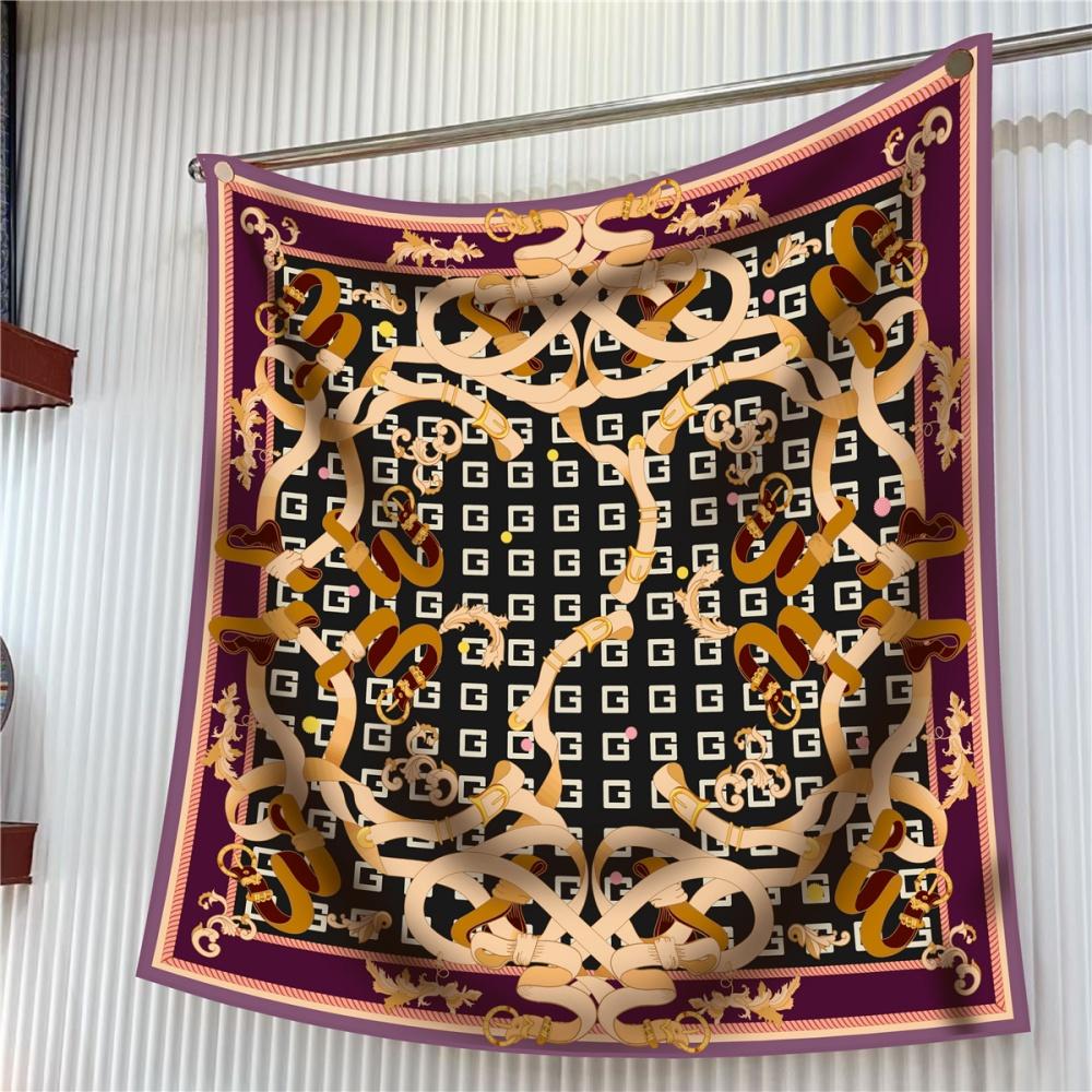 Silk Scarf Women Floral Printed Square Scarves Head Echarpes Silk Foulards Femme Wraps Beach Shawls Bandana Lady Hijabs 90CM