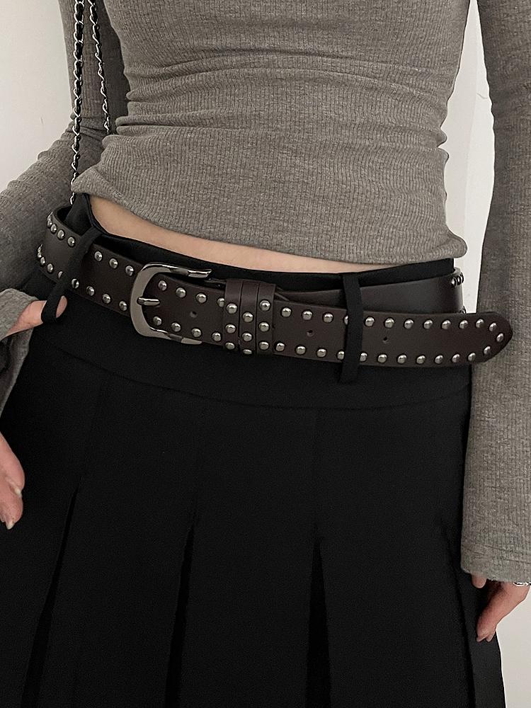 2026 New Women Belt Women's Jeans Tie-in Ladies' Belt Fashion Personality Rivet Belt Senior Black Fashion