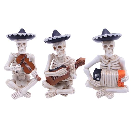 Mini Halloween Skeleton Figurines Resin Guitar/Accordion/Violin Player Skeleton Statue Halloween Collectible Decoration for Home Office Desk Decor