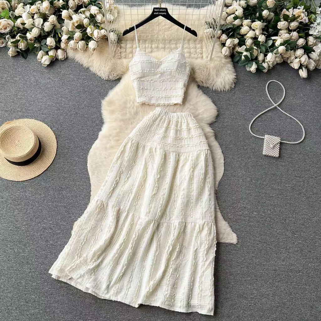 Schickes schulterfreies Top & A-Linien Prinzessinnenkleid Zweiteiliges Set