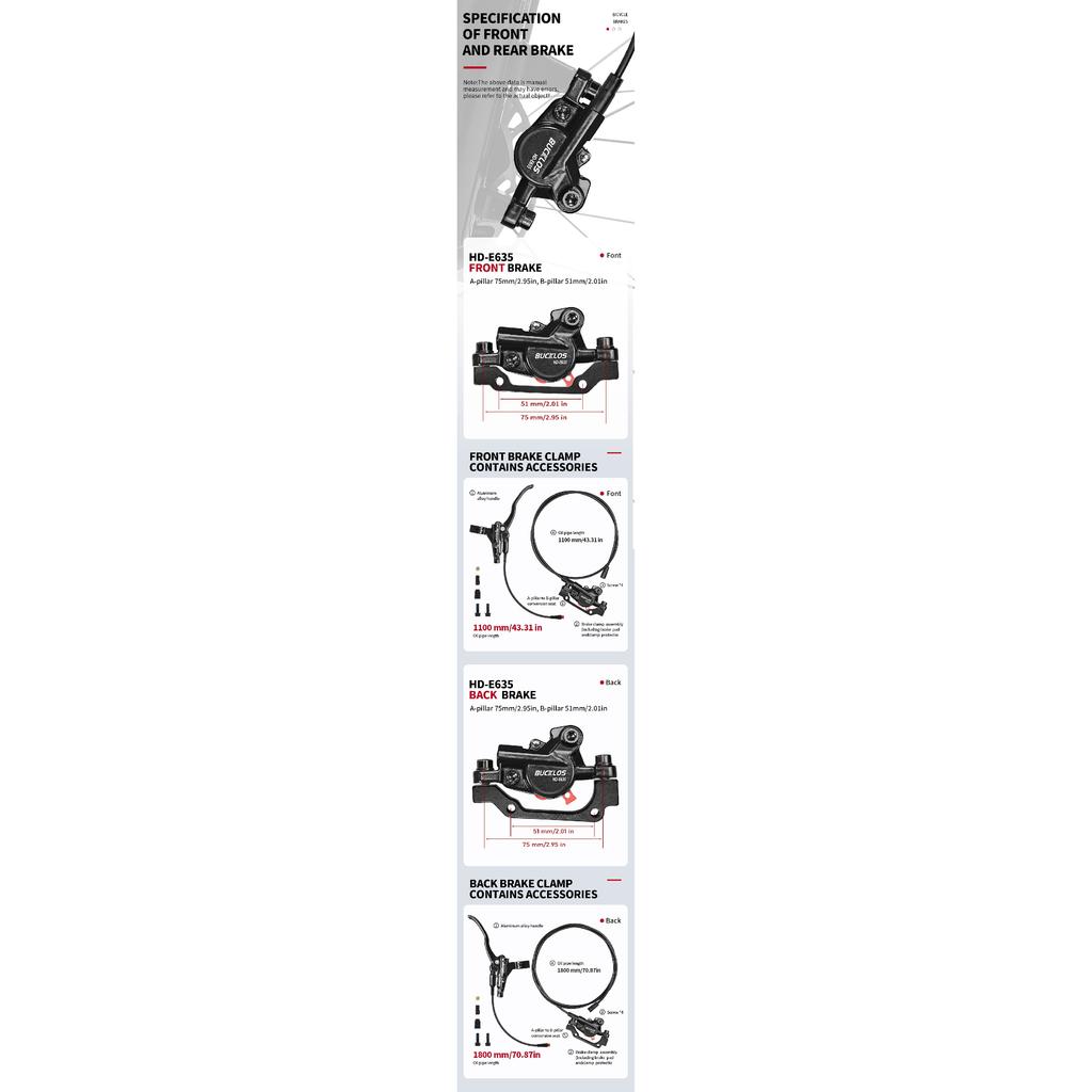 BUCKLOS 2 Piston Power Off Electric Bicycle Brakes for E-Bike Folding Bike Scooter with Rotor Hydraulic Disc Brake Bike Brakes