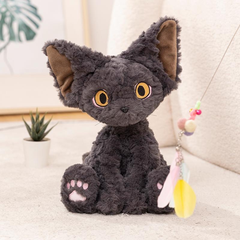 Peluche Carino Gatto Devon Nero Cuscino Decorativo Gatto Nero Riccio Cachi Bambola Pelo Lungo Animali di Peluche Regalo Festivo Per Bambini Compleanno
