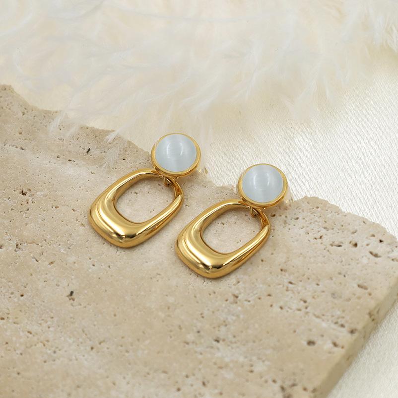 Women'S Temperament Commuter Model Office Worker Opal Titanium Steel High-End Temperament Fashionable Versatile Popular Earrings