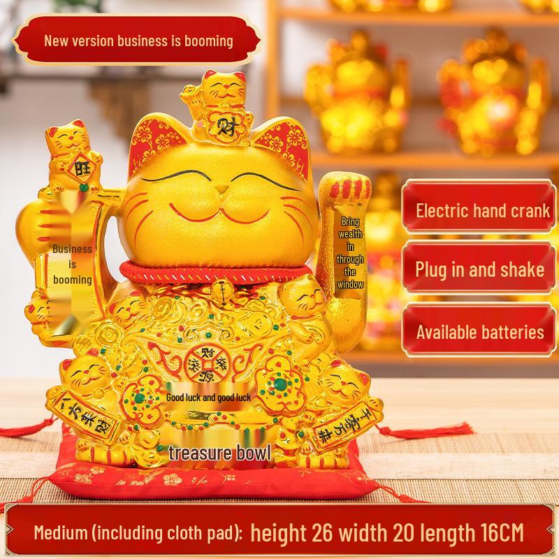 

Golden Maneki Neko Ceramic Lucky Cat with Automatic Waving Hand - Ideal for Housewarming or Business Prosperity Gifts