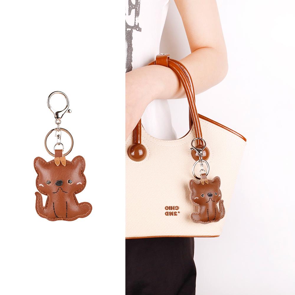 

High-End Miu-Style Leather Kitten Charm Keychain Pendant